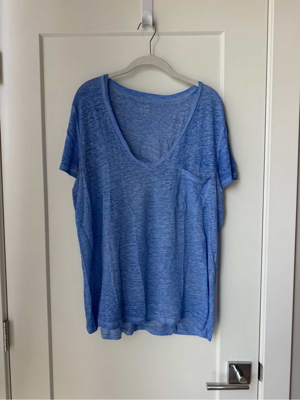 J. Crew V-Neck Linen Pocket Tee | blue